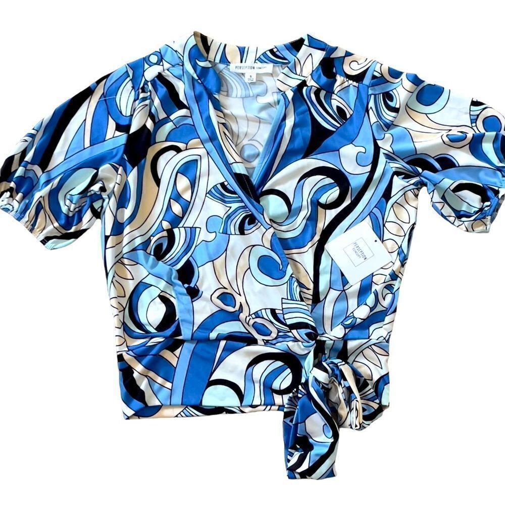 PerSeption Concept Blue Print Front Crossover Top SMALL NWT